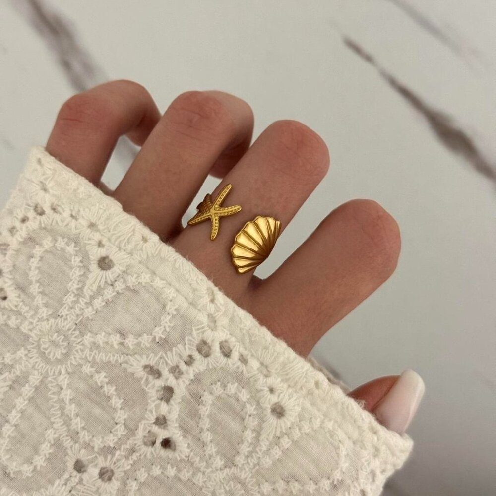Sku0012 Retro Gold‎ Shell Shape Women Fashion Ring Stainless steel + gift bag